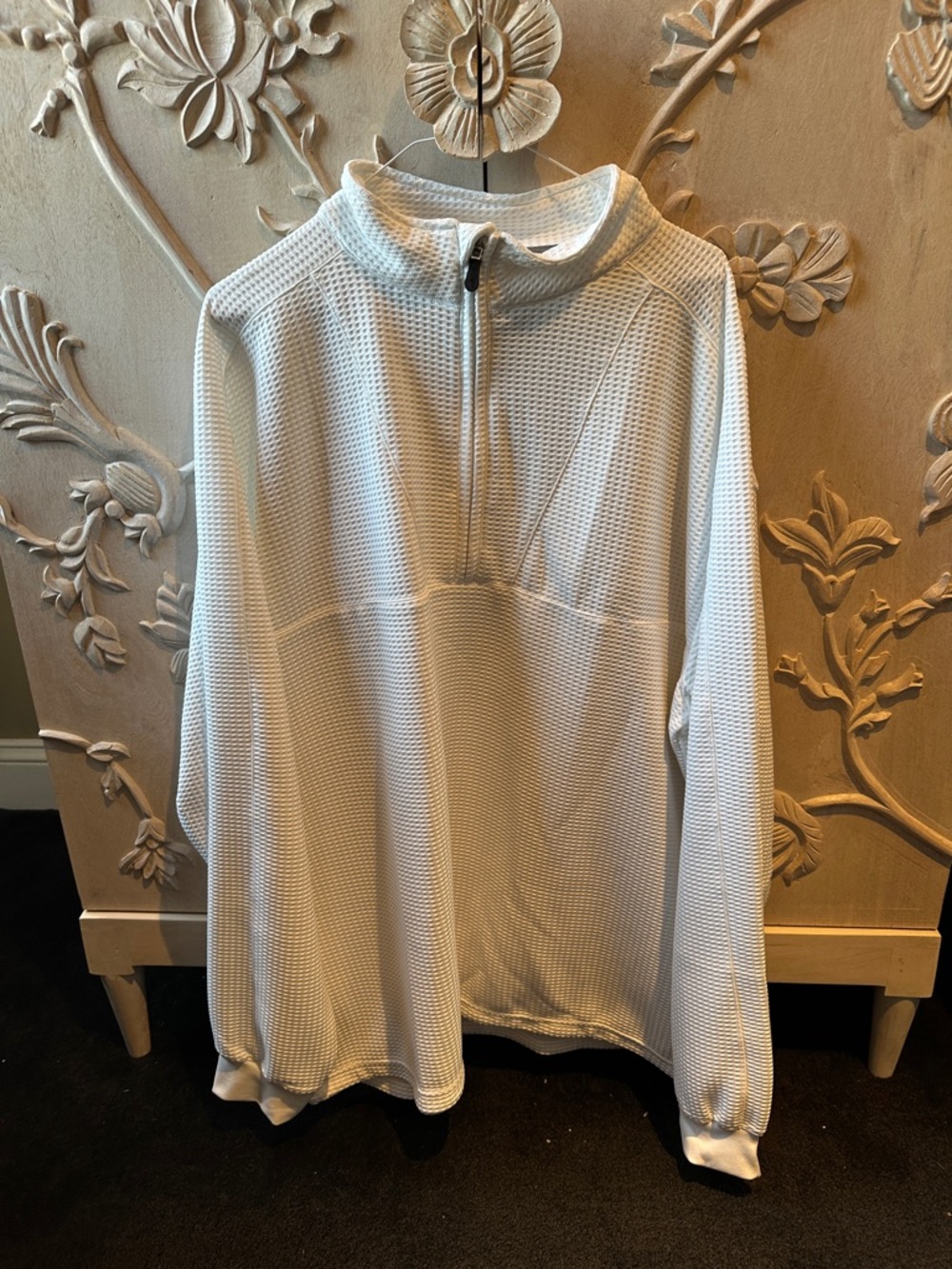 Men's White Half-Zip Waffle Knit Pullover